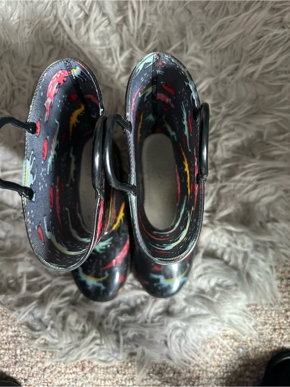Kids Black Dinosaur Rain Boots